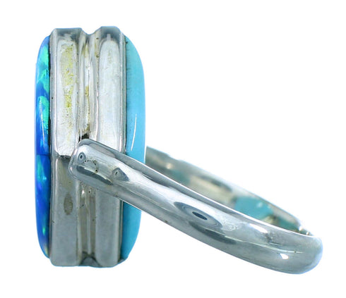 Blue Opal Turquoise Reversible Sterling Silver Ring Size 5-1/2 LX113273